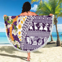 Hawaiian Plumeria Lei Beach Blanket Kakau Motifs and Palaka Half Style Purple Color - Polynesian Pride
