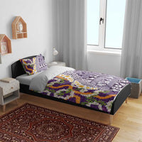 Hawaiian Plumeria Lei Bedding Set Kakau Motifs and Palaka Half Style Purple Color - Polynesian Pride