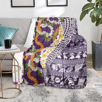 Hawaiian Plumeria Lei Blanket Kakau Motifs and Palaka Half Style Purple Color - Polynesian Pride