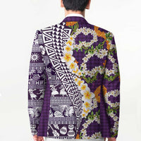 Hawaiian Plumeria Lei Blazer Kakau Motifs and Palaka Half Style Purple Color - Polynesian Pride