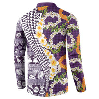 Hawaiian Plumeria Lei Button Sweatshirt Kakau Motifs and Palaka Half Style Purple Color LT03 - Polynesian Pride