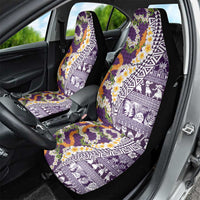 Hawaiian Plumeria Lei Car Seat Cover Kakau Motifs and Palaka Half Style Purple Color - Polynesian Pride