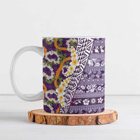 Hawaiian Plumeria Lei Ceramic Mug Kakau Motifs and Palaka Half Style Purple Color LT03 Purple - Polynesian Pride