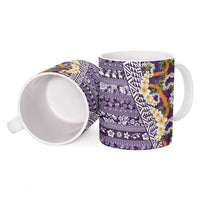 Hawaiian Plumeria Lei Ceramic Mug Kakau Motifs and Palaka Half Style Purple Color LT03 - Polynesian Pride