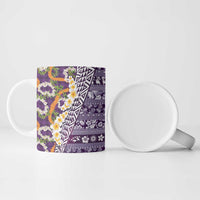 Hawaiian Plumeria Lei Ceramic Mug Kakau Motifs and Palaka Half Style Purple Color LT03 - Polynesian Pride