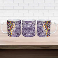 Hawaiian Plumeria Lei Ceramic Mug Kakau Motifs and Palaka Half Style Purple Color LT03 - Polynesian Pride