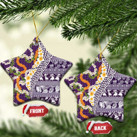 Hawaiian Plumeria Lei Ceramic Ornament Kakau Motifs and Palaka Half Style Purple Color - Polynesian Pride