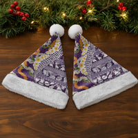 Hawaiian Plumeria Lei Christmas Santa Hat Kakau Motifs and Palaka Half Style Purple Color - Polynesian Pride