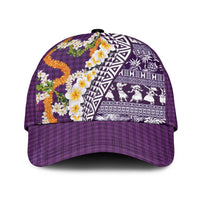 Hawaiian Plumeria Lei Classic Cap Kakau Motifs and Palaka Half Style Purple Color - Polynesian Pride