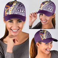 Hawaiian Plumeria Lei Classic Cap Kakau Motifs and Palaka Half Style Purple Color LT03 - Polynesian Pride