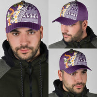 Hawaiian Plumeria Lei Classic Cap Kakau Motifs and Palaka Half Style Purple Color LT03 - Polynesian Pride