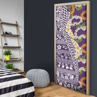 Hawaiian Plumeria Lei Door Cover Kakau Motifs and Palaka Half Style Purple Color - Polynesian Pride