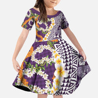 Hawaiian Plumeria Lei Family Matching Tank Maxi Dress and Hawaiian Shirt Kakau Motifs and Palaka Half Style Purple Color - Polynesian Pride