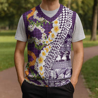 Hawaiian Plumeria Lei Christmas Knitted V-Neck Vest Kakau Motifs and Palaka Half Style Purple Color - Polynesian Pride