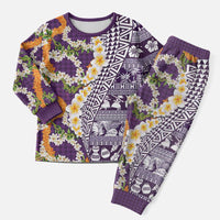 Hawaiian Plumeria Lei Christmas Pajama Set Kakau Motifs and Palaka Half Style Purple Color - Polynesian Pride