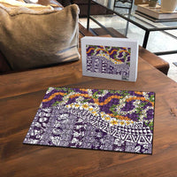 Hawaiian Plumeria Lei Puzzle Kakau Motifs and Palaka Half Style Purple Color LT03 - Polynesian Pride