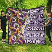 Hawaiian Plumeria Lei Quilt Kakau Motifs and Palaka Half Style Purple Color - Polynesian Pride