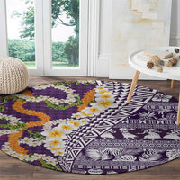 Hawaiian Plumeria Lei Round Carpet Kakau Motifs and Palaka Half Style Purple Color - Polynesian Pride