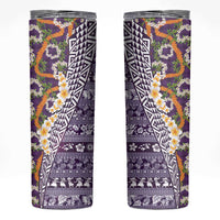 Hawaiian Plumeria Lei Skinny Tumbler Kakau Motifs and Palaka Half Style Purple Color - Polynesian Pride