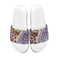 Hawaiian Plumeria Lei Slide Sandals Kakau Motifs and Palaka Half Style Purple Color - Polynesian Pride