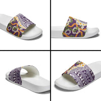 Hawaiian Plumeria Lei Slide Sandals Kakau Motifs and Palaka Half Style Purple Color - Polynesian Pride
