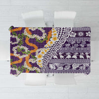 Hawaiian Plumeria Lei Tablecloth Kakau Motifs and Palaka Half Style Purple Color LT03 Purple - Polynesian Pride