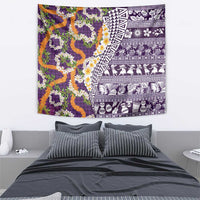 Hawaiian Plumeria Lei Tapestry Kakau Motifs and Palaka Half Style Purple Color - Polynesian Pride