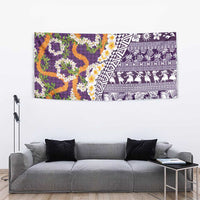 Hawaiian Plumeria Lei Tapestry Kakau Motifs and Palaka Half Style Purple Color - Polynesian Pride