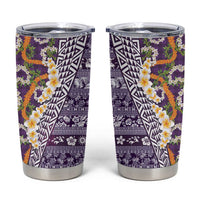 Hawaiian Plumeria Lei Tumbler Cup Kakau Motifs and Palaka Half Style Purple Color - Polynesian Pride