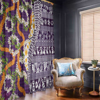 Hawaiian Plumeria Lei Window Curtain Kakau Motifs and Palaka Half Style Purple Color - Polynesian Pride