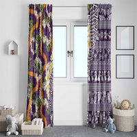 Hawaiian Plumeria Lei Window Curtain Kakau Motifs and Palaka Half Style Purple Color - Polynesian Pride