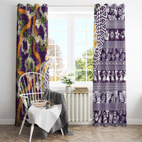 Hawaiian Plumeria Lei Window Curtain Kakau Motifs and Palaka Half Style Purple Color - Polynesian Pride
