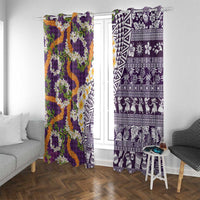 Hawaiian Plumeria Lei Window Curtain Kakau Motifs and Palaka Half Style Purple Color - Polynesian Pride