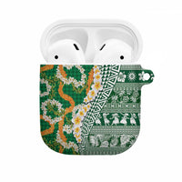 Hawaiian Plumeria Lei AirPods Case Kakau Motifs and Palaka Half Style Green Color - Polynesian Pride
