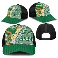 Hawaiian Plumeria Lei Baseball Net Cap Kakau Motifs and Palaka Half Style Green Color LT03 - Polynesian Pride