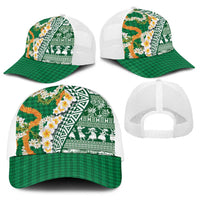 Hawaiian Plumeria Lei Baseball Net Cap Kakau Motifs and Palaka Half Style Green Color LT03 - Polynesian Pride