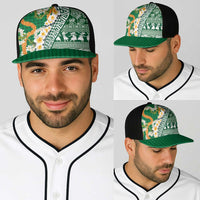 Hawaiian Plumeria Lei Baseball Net Cap Kakau Motifs and Palaka Half Style Green Color LT03 - Polynesian Pride