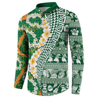 Hawaiian Plumeria Lei Button Sweatshirt Kakau Motifs and Palaka Half Style Green Color LT03 - Polynesian Pride