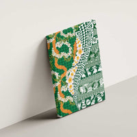 Hawaiian Plumeria Lei Canvas Wall Art Kakau Motifs and Palaka Half Style Green Color LT03 - Polynesian Pride