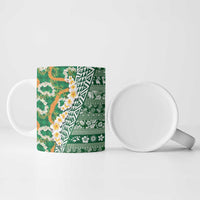 Hawaiian Plumeria Lei Ceramic Mug Kakau Motifs and Palaka Half Style Green Color LT03 - Polynesian Pride
