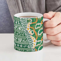 Hawaiian Plumeria Lei Ceramic Mug Kakau Motifs and Palaka Half Style Green Color LT03 - Polynesian Pride