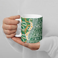 Hawaiian Plumeria Lei Ceramic Mug Kakau Motifs and Palaka Half Style Green Color LT03 - Polynesian Pride