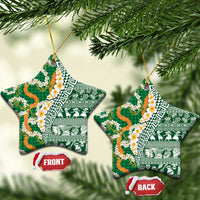 Hawaiian Plumeria Lei Ceramic Ornament Kakau Motifs and Palaka Half Style Green Color - Polynesian Pride