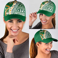 Hawaiian Plumeria Lei Classic Cap Kakau Motifs and Palaka Half Style Green Color LT03 - Polynesian Pride