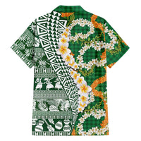 Hawaiian Plumeria Lei Family Matching Long Sleeve Bodycon Dress and Hawaiian Shirt Kakau Motifs and Palaka Half Style Green Color - Polynesian Pride