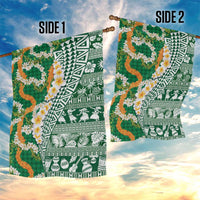 Hawaiian Plumeria Lei Garden Flag Kakau Motifs and Palaka Half Style Green Color - Polynesian Pride