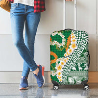 Hawaiian Plumeria Lei Luggage Cover Kakau Motifs and Palaka Half Style Green Color - Polynesian Pride