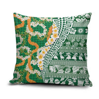 Hawaiian Plumeria Lei Pillow Cover Kakau Motifs and Palaka Half Style Green Color - Polynesian Pride