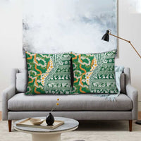 Hawaiian Plumeria Lei Pillow Cover Kakau Motifs and Palaka Half Style Green Color - Polynesian Pride