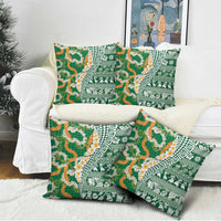 Hawaiian Plumeria Lei Pillow Cover Kakau Motifs and Palaka Half Style Green Color - Polynesian Pride